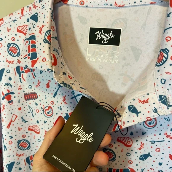 Waggle Men’s 4th of July BBQ Patriotic Polo Shirt Large NWT - Picture 3 of 9